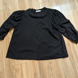 Necessitees Black Puff Sleeve Knit Top | Super Soft Made in USA - L